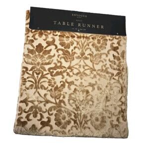 En Vogue Shimmery Gold Printed Table Runner 16x80" Victorian Regal Design NWT